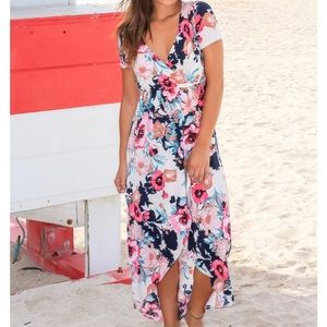 Ivory and Navy Floral Midi Dress - Saved By the Dress Boutique